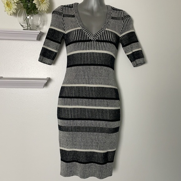 Black Grey Striped Knit Sweater Dress size XS - Picture 5 of 5